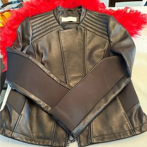 Elie Tahari Black Leather Moto Outerwear